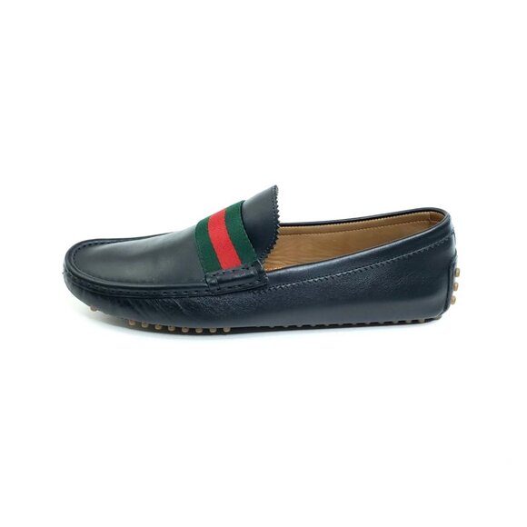 Gucci Web Driver Loafer Black Leather Green Red Stripe Slip On Mens US 10 - Picture 1 of 11